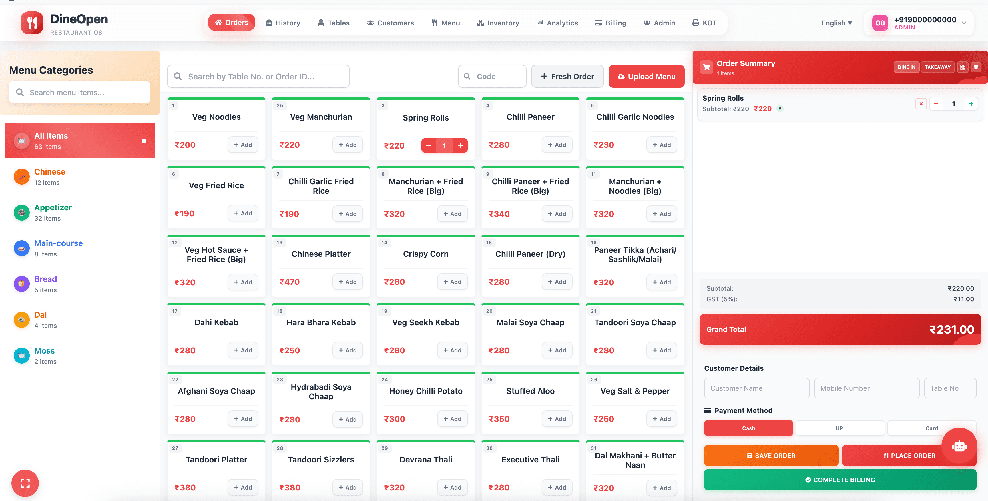 DineOpen Restaurant Dashboard - Real-time POS System Interface